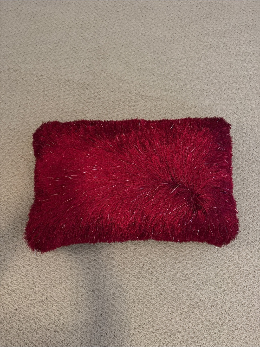 Plush Faux Fur Accent Pillow in Deep Red